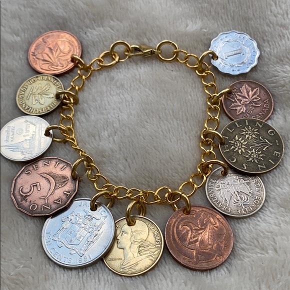 *SOLD*World Coin Charm Bracelet - Picture 2 of 4